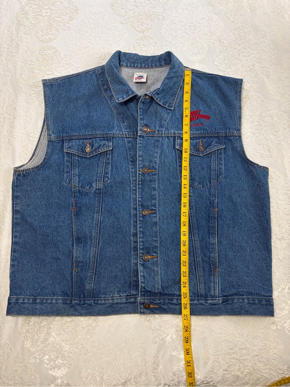 Vintage 90s Planet Hollywood Denim Trucker Vest Cancun Embroidered XL - Picture 6 of 10